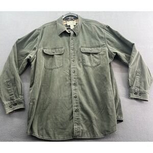 VTG LL Bean Shirt Mens XL Button Flannel Lined Canvas Green Distressed